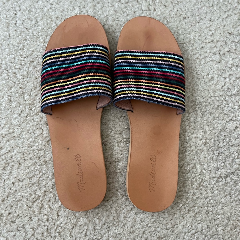 Madewell sandals, rainbow color, tan sole